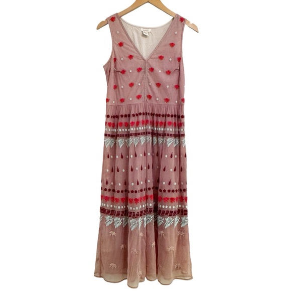 Sundance Pink Embroidered Mesh Sleeveless Dress 2 - Picture 2 of 12